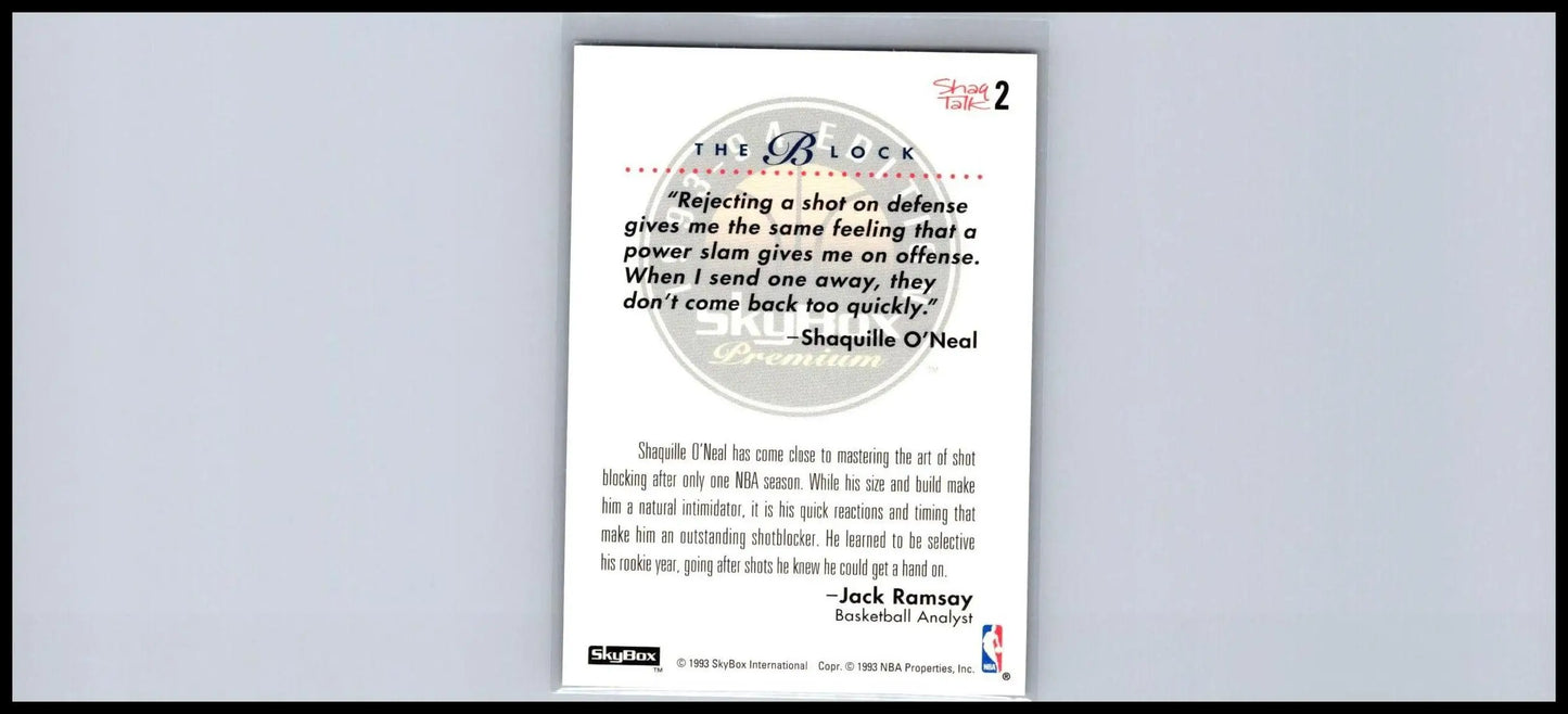 1995 SkyBox Shaquille O’Neal Commemorative Sheet Singles #S2 basketball trading card