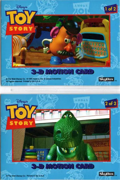 Mr. Potato Head and Rex featured on 1995 Skybox Toy Story 3-D motion trading cards