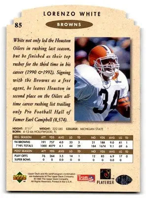 1995 SP Championship #85 Lorenzo White Die Cuts - Football Card Single