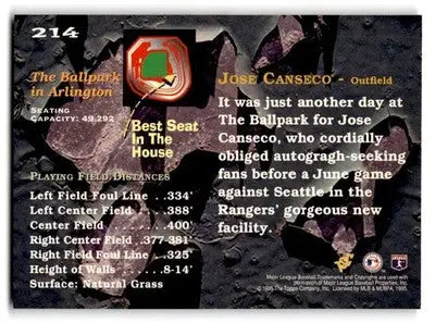 1995 Stadium Club #214 Jose Canseco - Baseball Card Single