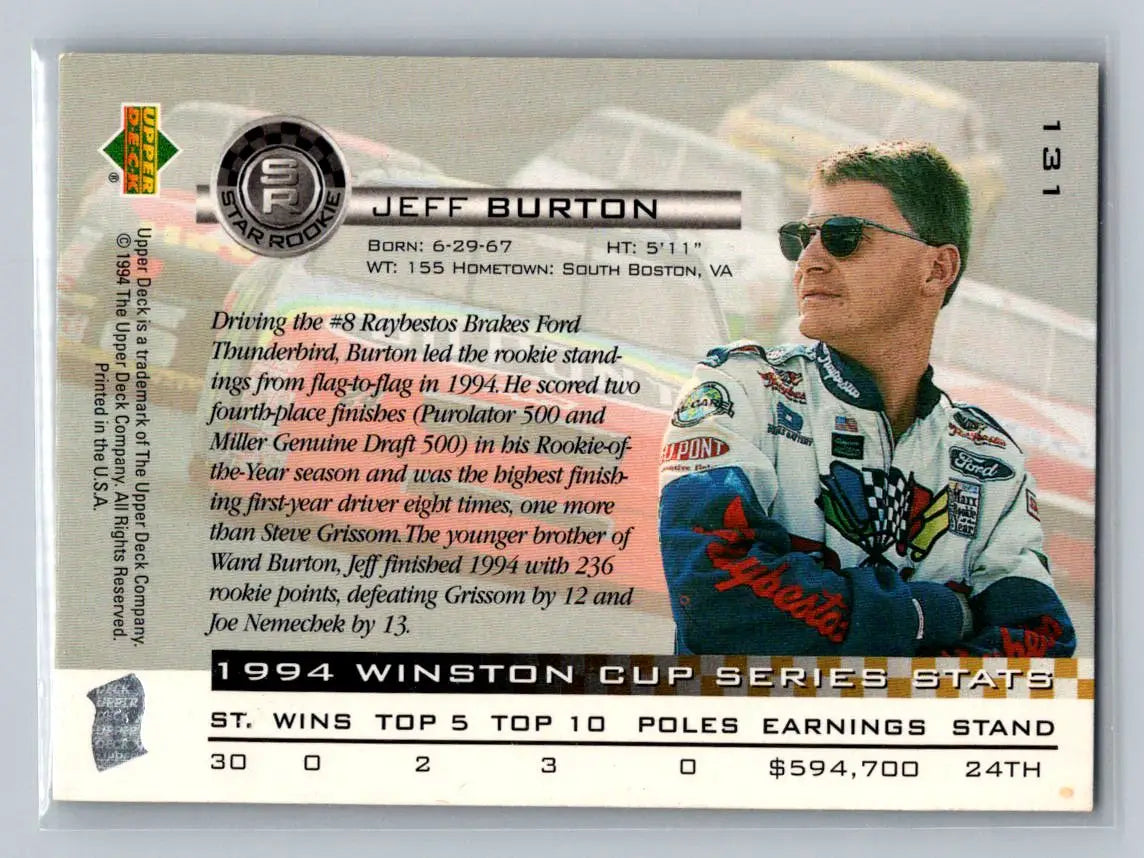 1995 Upper Deck #131 Jeff Burton Stavola Brothers Racing - Racing Card Single