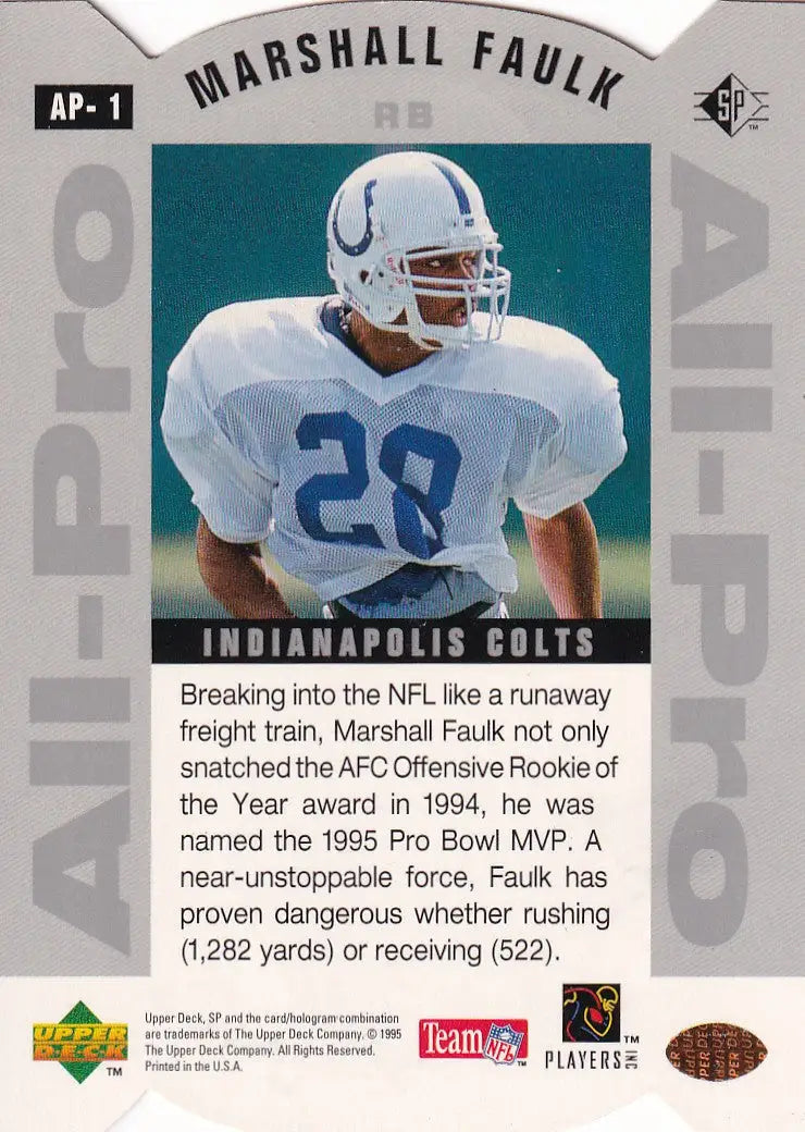 1995 UPPER DECK #AP-1 MARSHALL FAULK ALL PRO DIE CUT- INDIANPOLIS COLTS - Football Card Single