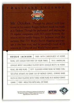 1995 Upper Deck Eagle Peanuts Legends #2 Reggie Jackson - Baseball Card Single