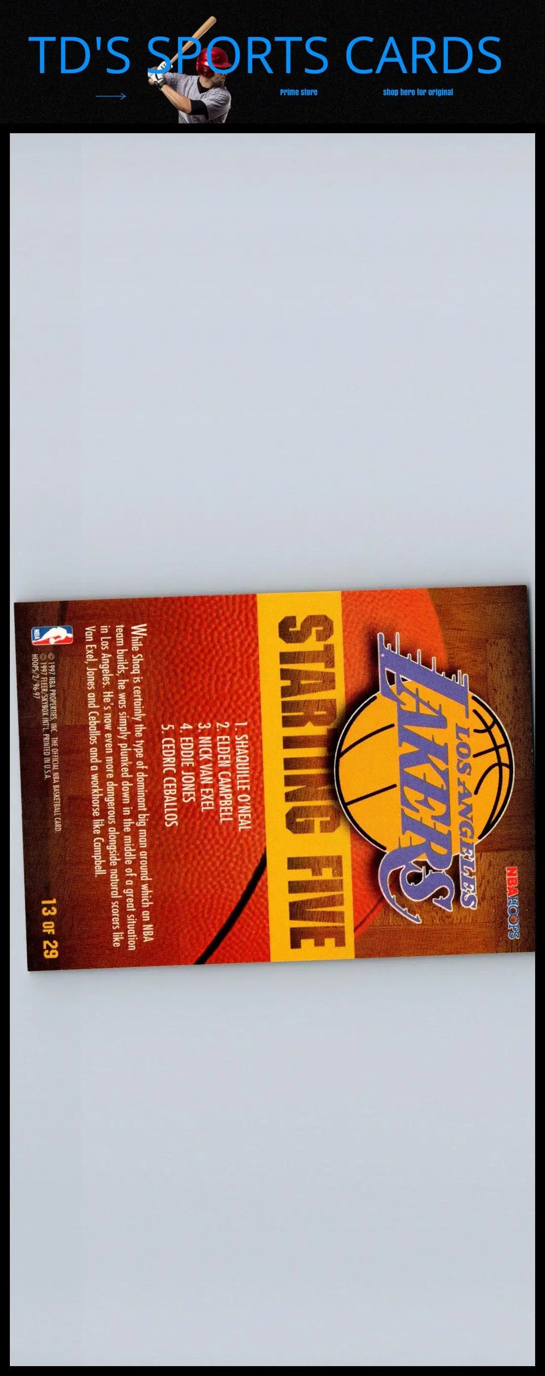 Lakers Starting Five card featuring Shaquille O Neal from 1996-97 Hoops #13