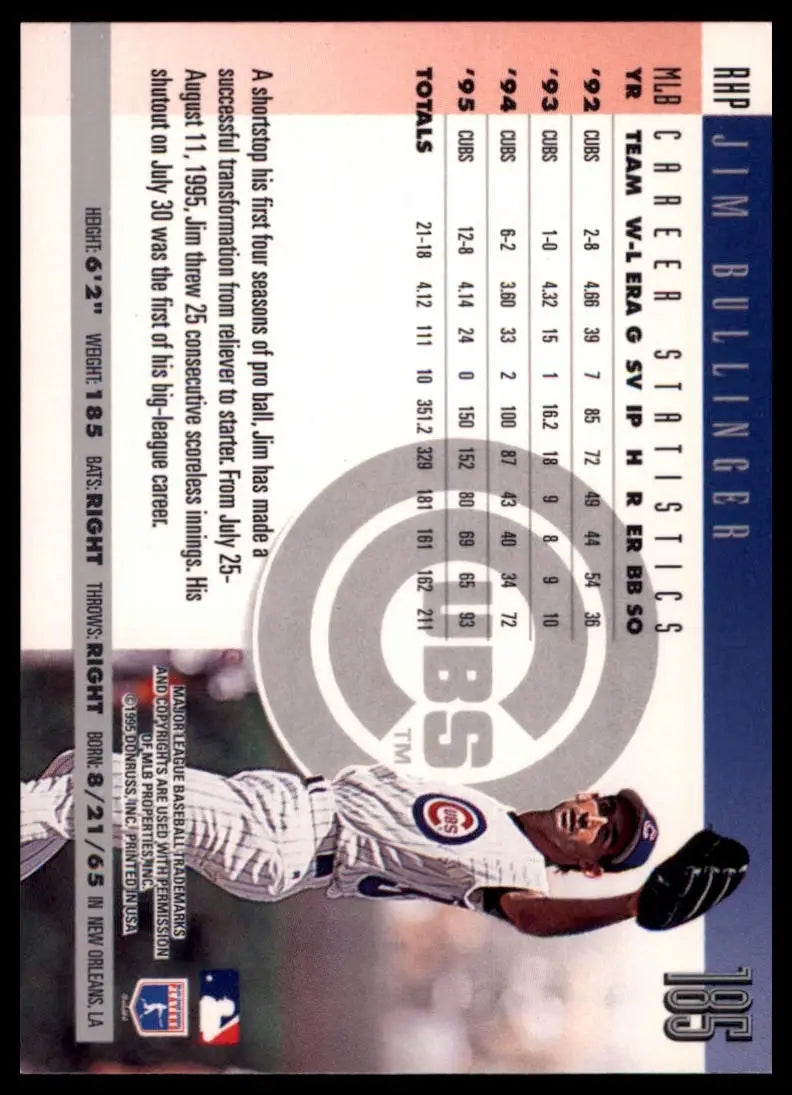 1996 Donruss Jim Bullinger 185 Chicago Cubs NM - Baseball Card Single
