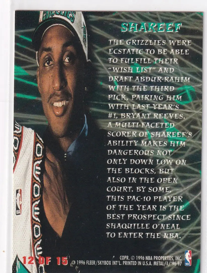 1996 FLEER #12 SHAREEF ABDUR RAHIM METAL EDGE- MEMPHIS GRIZZLIES - Basketball Card Single