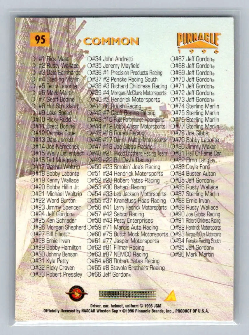 1996 Pinnacle #95 Common Checklist Hendrick Motorsports - Racing Card Single