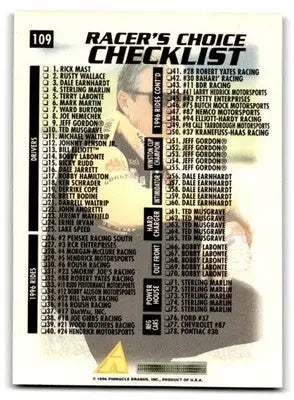 1996 Pinnacle Racer’s Choice #109 Mark Martin - Racing Card Single