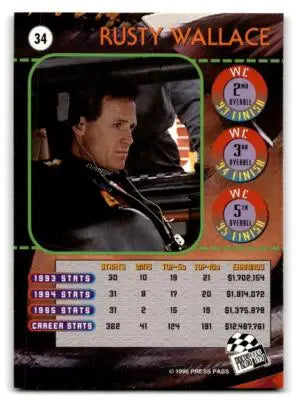 1996 Press Pass #34 Rusty Wallace - Racing Card Single