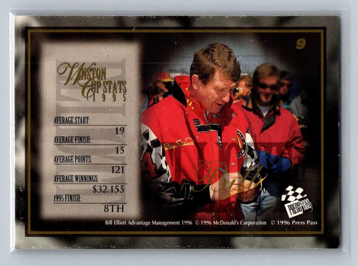 1996 Press Pass VIP #9 Bill Elliott Elliott-Hardy Motorsports - Racing Card Single