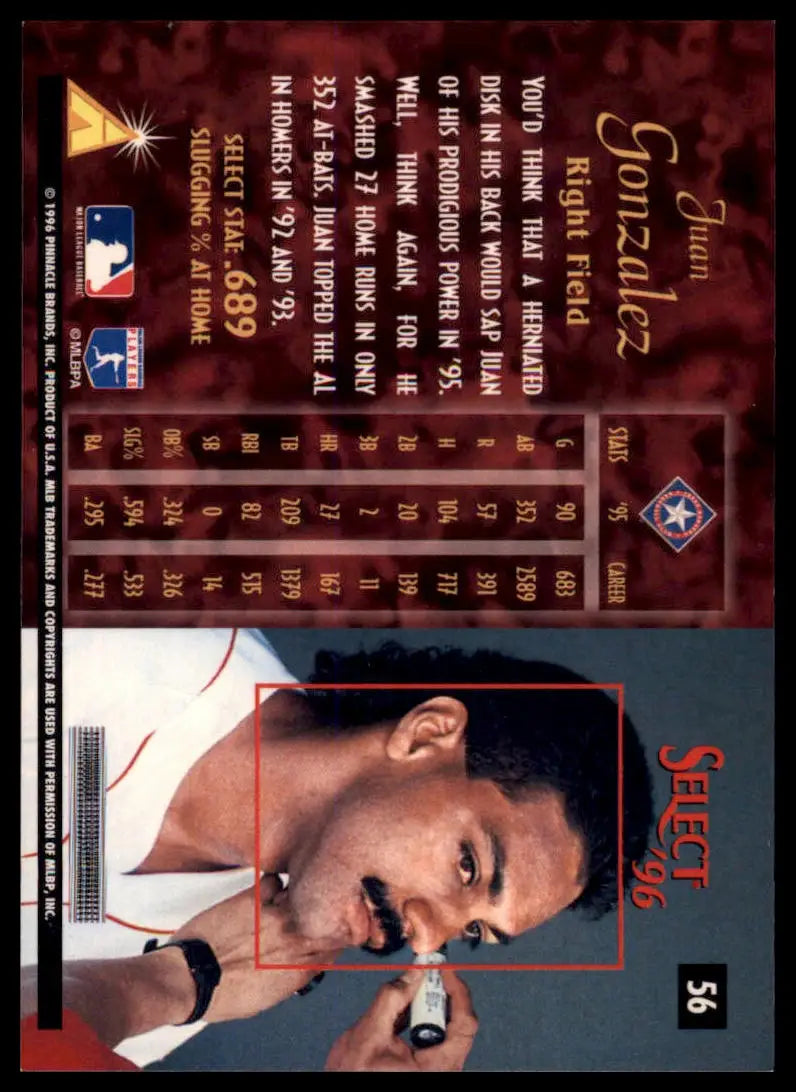 1996 Select Juan Gonzalez 56 Philadelphia Phillies NM - Baseball Card Single
