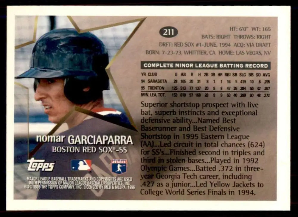1996 Topps #211 Nomar Garciaparra NM-MT Boston Red Sox Baseball Card - Baseball Card Single