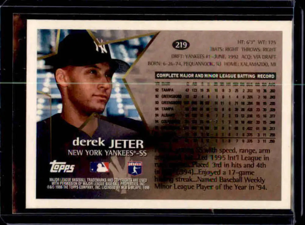 1996 Topps #219 Derek Jeter NM-MT New York Yankees Baseball Card - Baseball Card Single