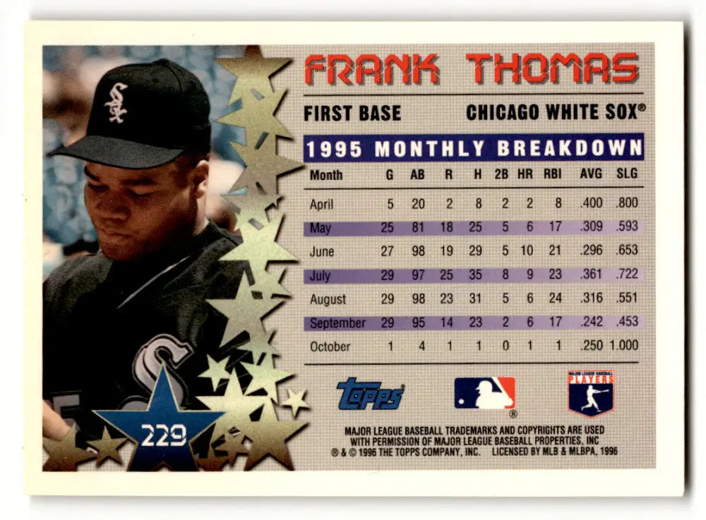 1996 Topps #229 Frank Thomas NM-MT Chicago White Sox Baseball Card - Baseball Card Single