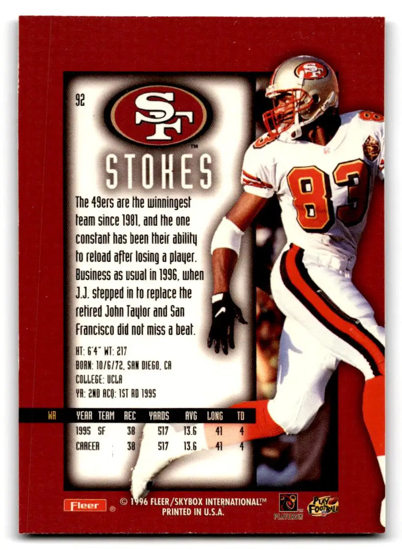 1996 Ultra Sensations #92 J.J. Stokes Pewter - Football Card Single