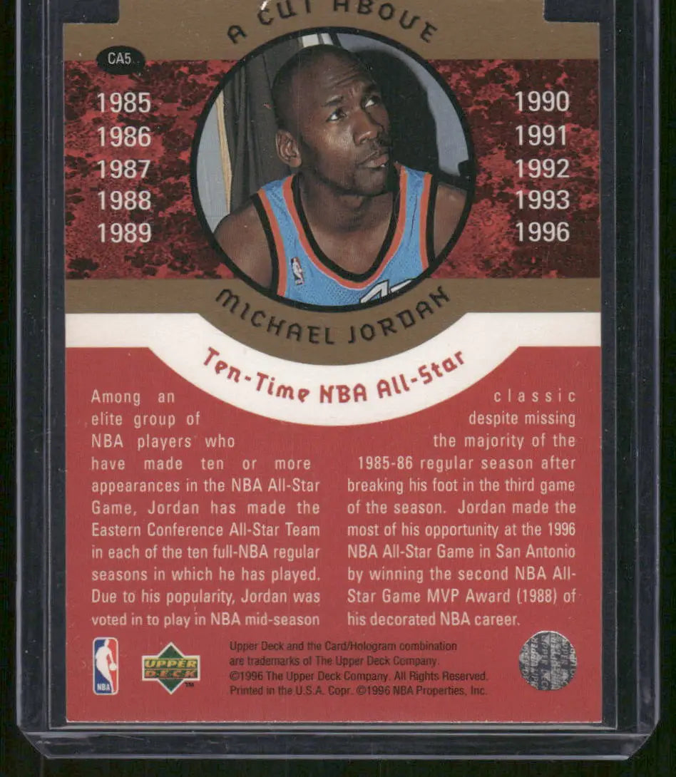 Michael Jordan basketball trading card from 1996 Upper Deck A Cut Above series
