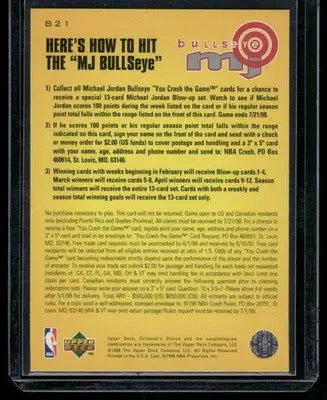 Sports trading card featuring game instructions from 1997-98 Upper Deck Collector’s Choice Bullseye Michael Jordan