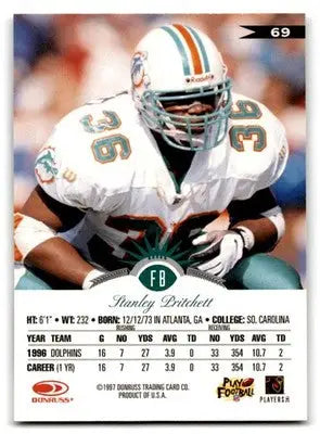 1997 Leaf Football Stanley Pritchett #69 Miami Dolphins - Football Card Single