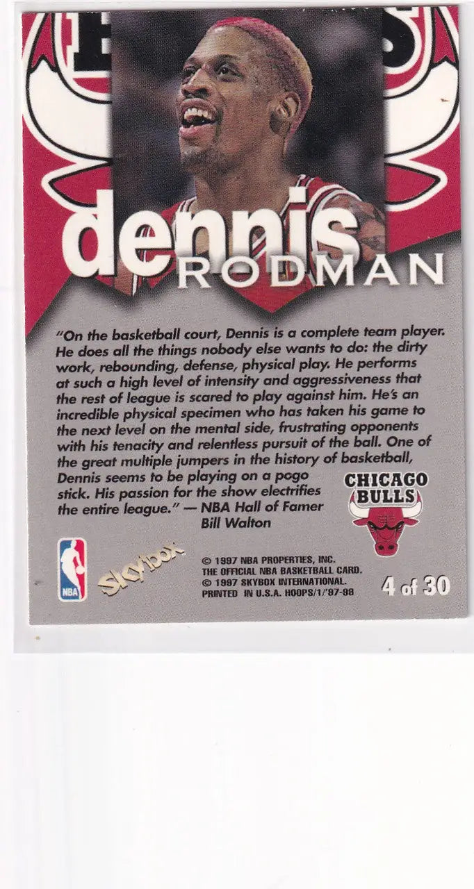 1997 SKYBOX #4 DENNIS RODMAN TALKING HOOPS- CHICAGO BULLS - Basketball Card Single