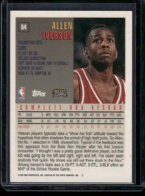 1997 Topps Allen Iverson #54 Basketball - Basketball Card Single