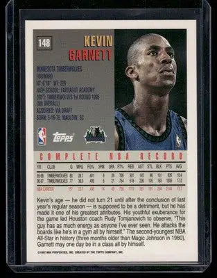 1997 Topps Kevin Garnett #148 Basketball - Basketball Card Single
