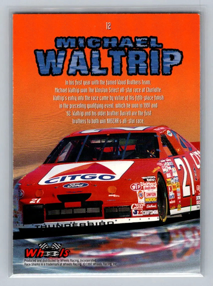 1997 Wheels Race Sharks #12 Michael Waltrip Wood Brothers Racing - Racing Card Single