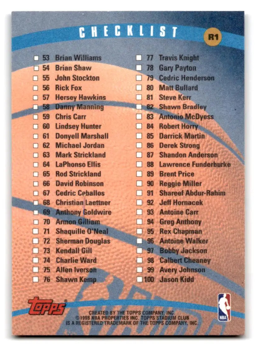 1998-99 Stadium Club #R1 Series 1 Checklist: 1-100 Checklists Retail - Hockey Card Single