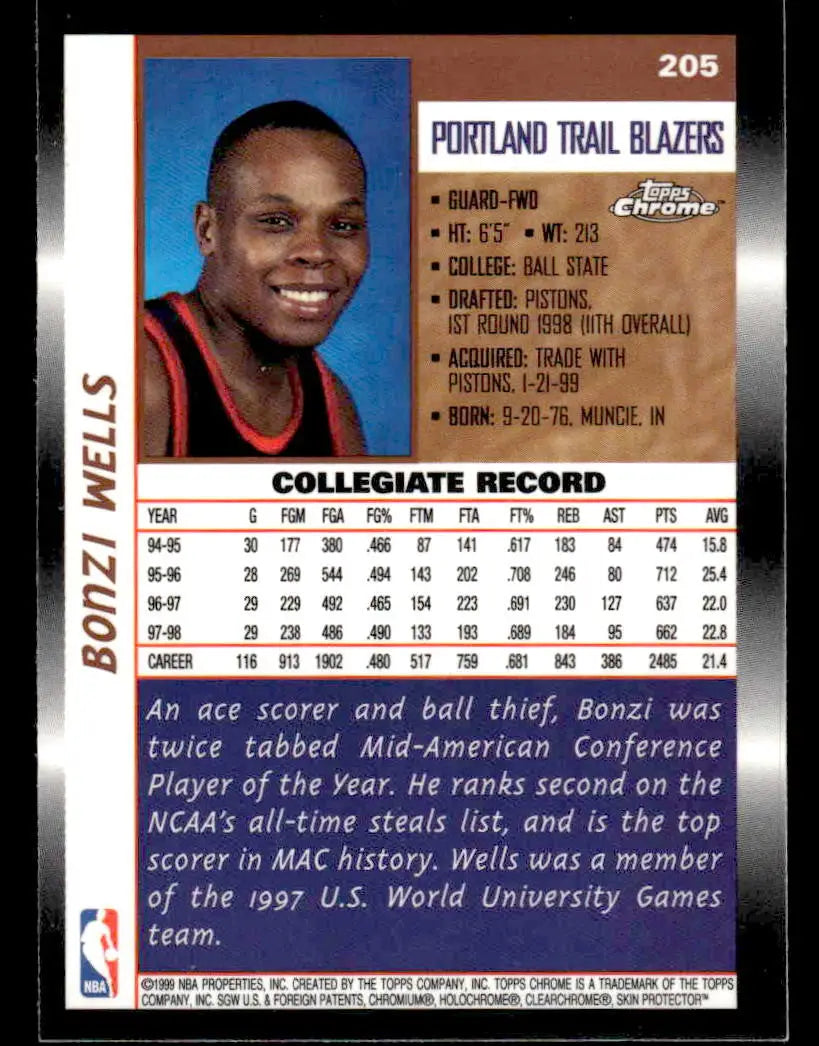 1998-99 Topps Chrome #205 Bonzi Wells - Basketball Card Single