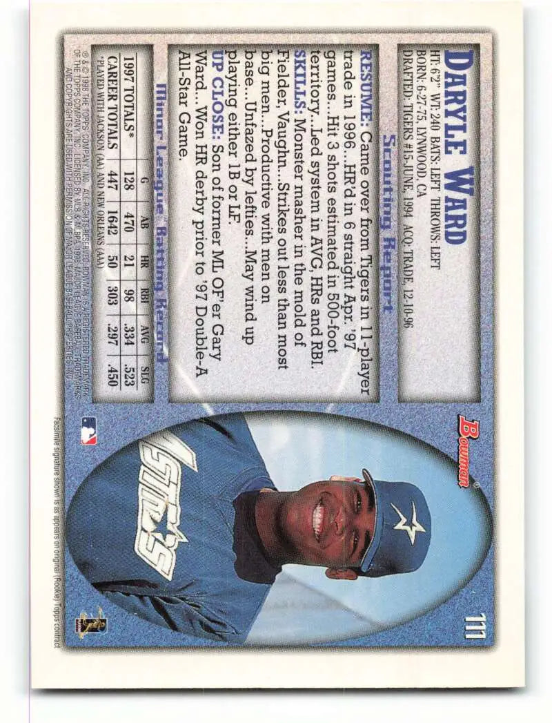 1998 Bowman #111 Daryle Ward EX Excellent Houston Astros Baseball Card - Baseball Card Single