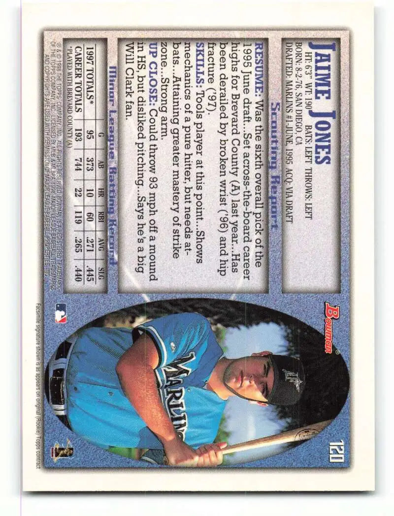 1998 Bowman #120 Jaime Jones EX Excellent RC Rookie Florida Marlins Baseball Card - Baseball Card Single