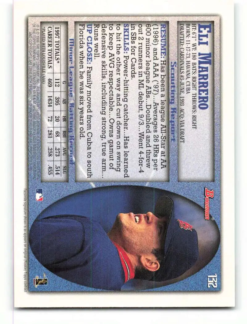 1998 Bowman #132 Eli Marrero EX Excellent St. Louis Cardinals Baseball Card - Baseball Card Single