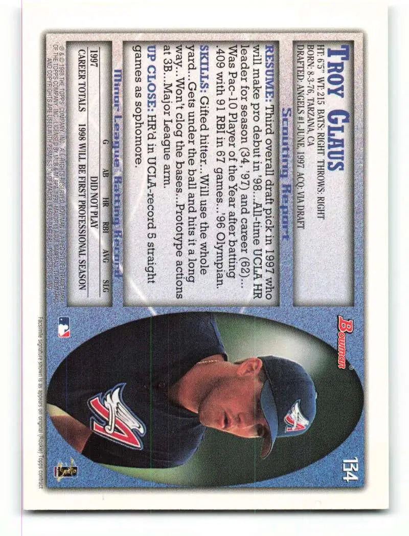 1998 Bowman #134 Troy Glaus EX Excellent RC Rookie Anaheim Angels Baseball Card - Baseball Card Single