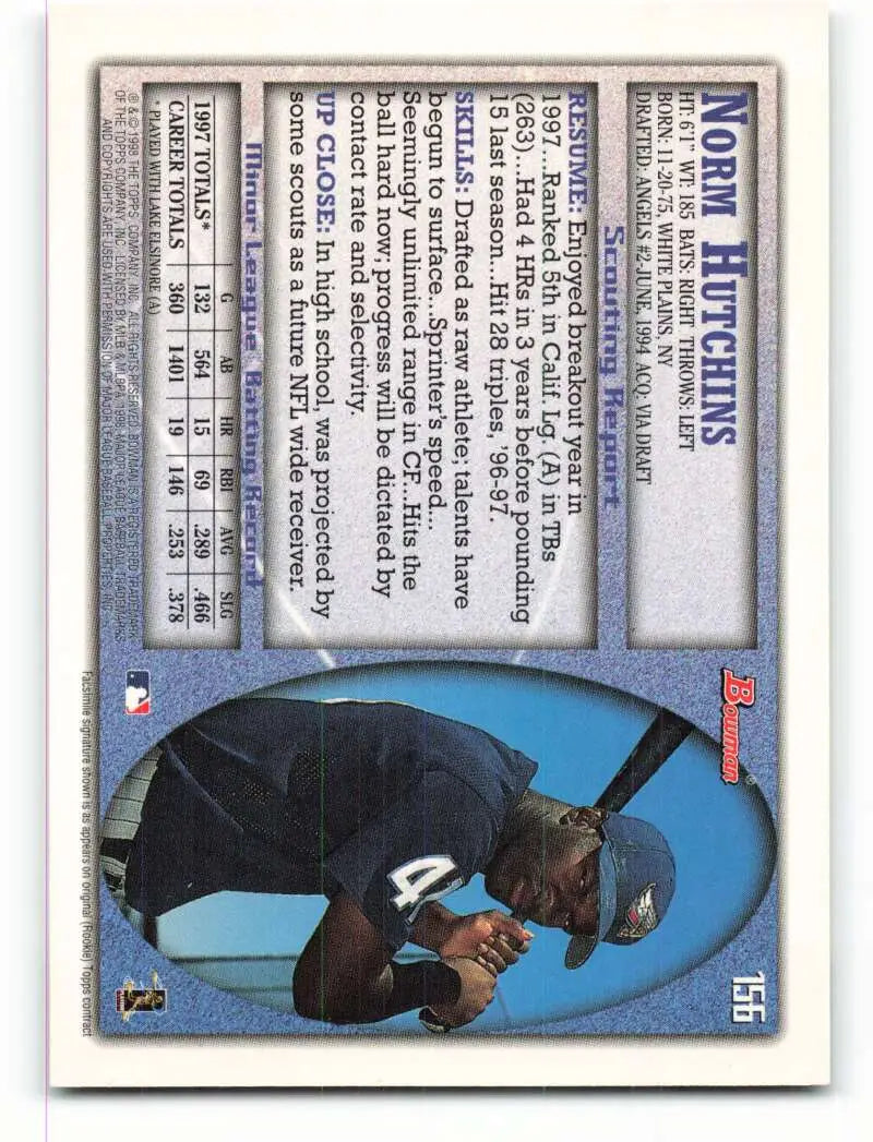 1998 Bowman #156 Norm Hutchins EX Excellent Anaheim Angels Baseball Card - Baseball Card Single