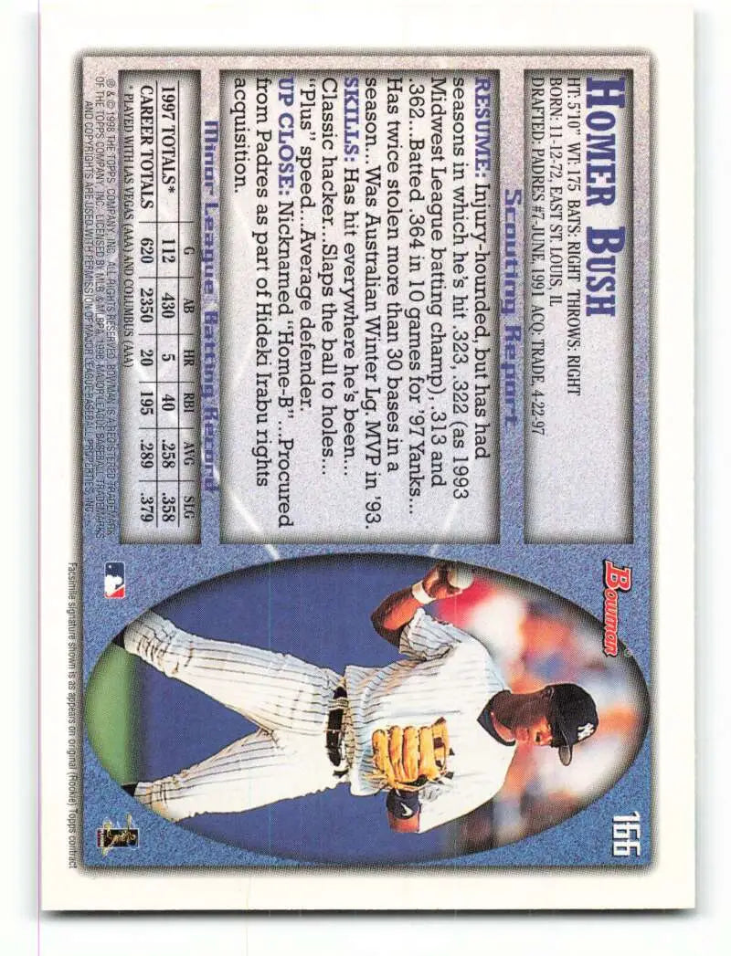 1998 Bowman #166 Homer Bush EX Excellent New York Yankees Baseball Card - Baseball Card Single