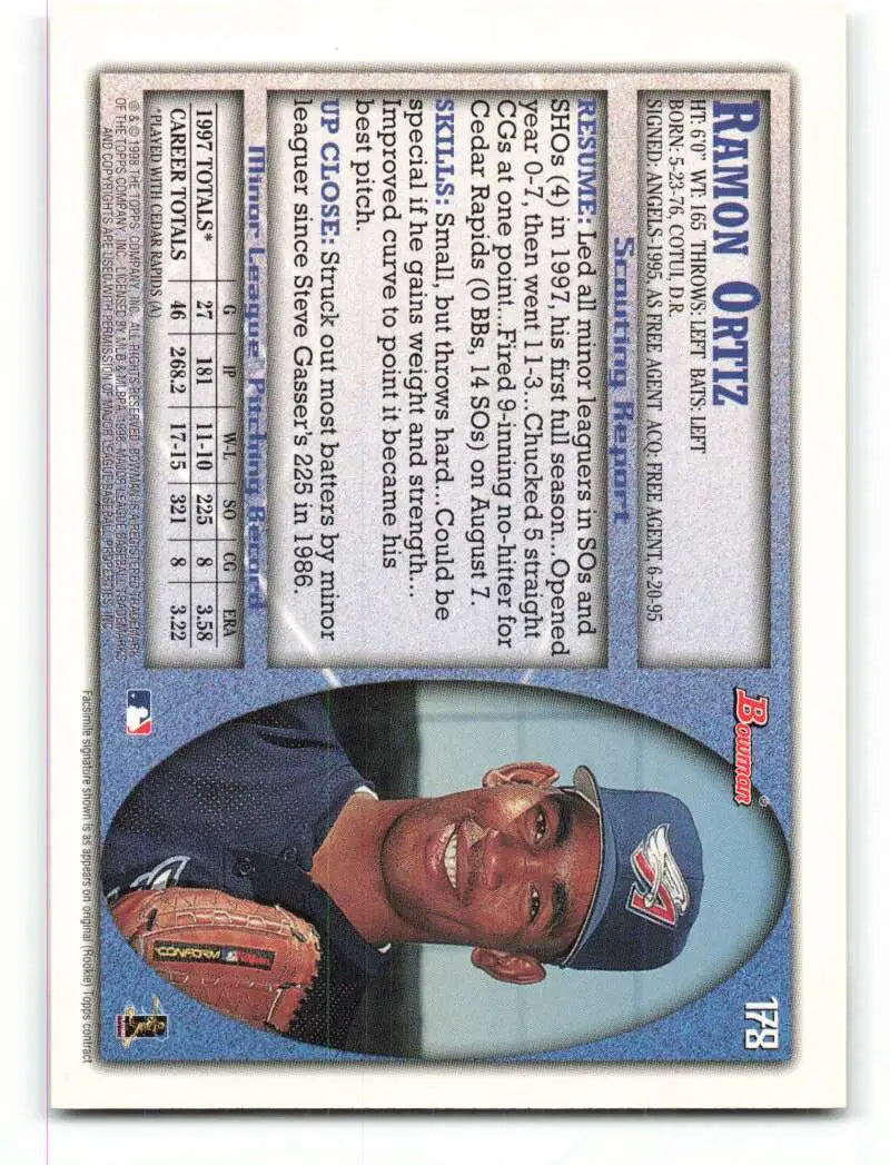 1998 Bowman #178 Ramon Ortiz EX Excellent RC Rookie Anaheim Angels Baseball Card - Baseball Card Single