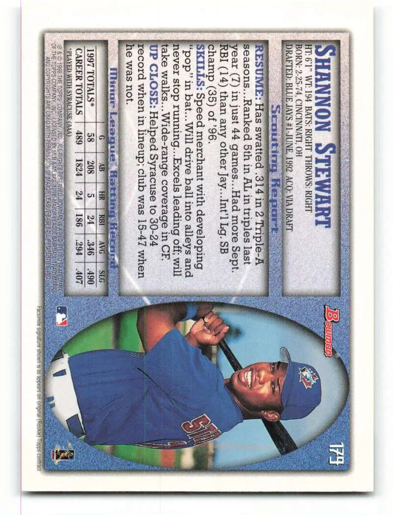 1998 Bowman #179 Shannon Stewart EX Excellent Toronto Blue Jays Baseball Card - Baseball Card Single