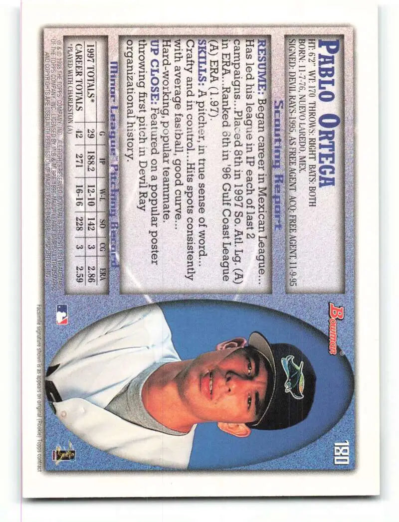 1998 Bowman #180 Pablo Ortega EX Excellent Tampa Bay Devil Rays Baseball Card - Baseball Card Single