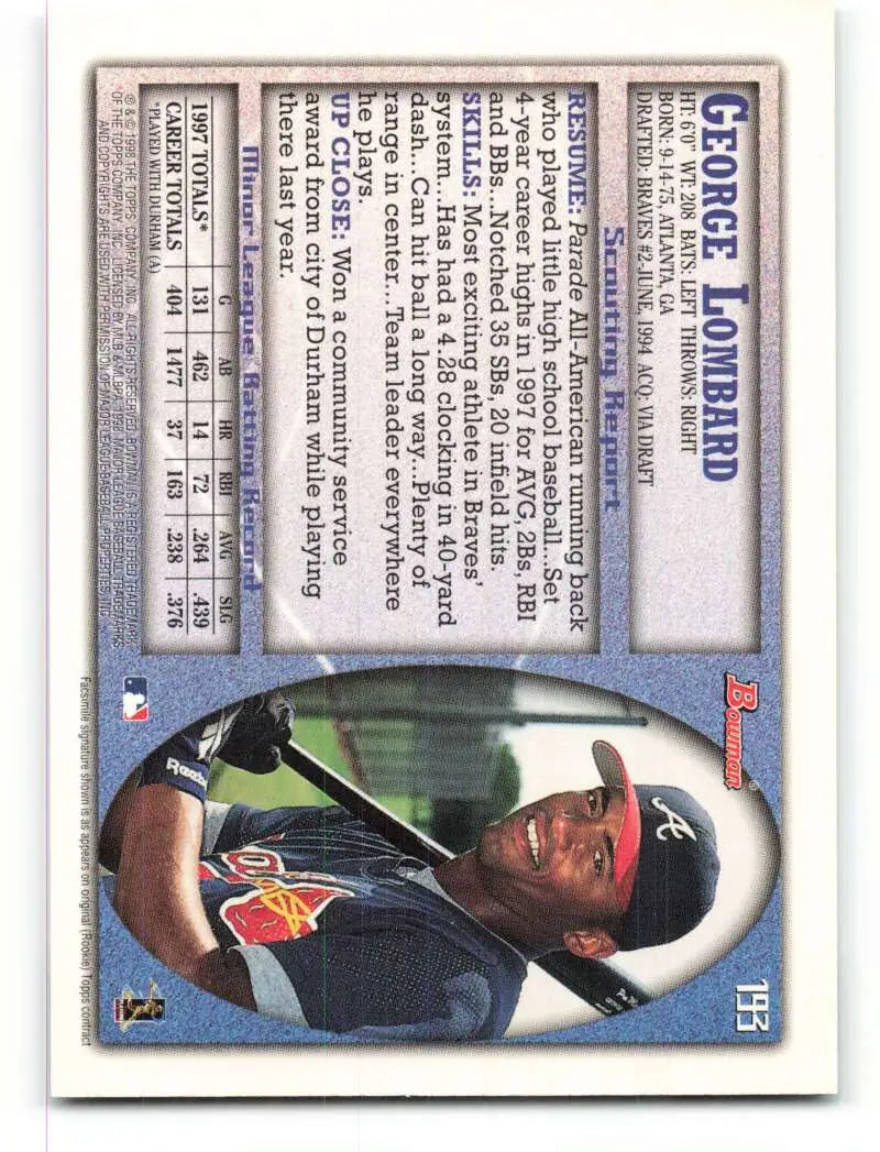 1998 Bowman #193 George Lombard EX Excellent Atlanta Braves Baseball Card - Baseball Card Single
