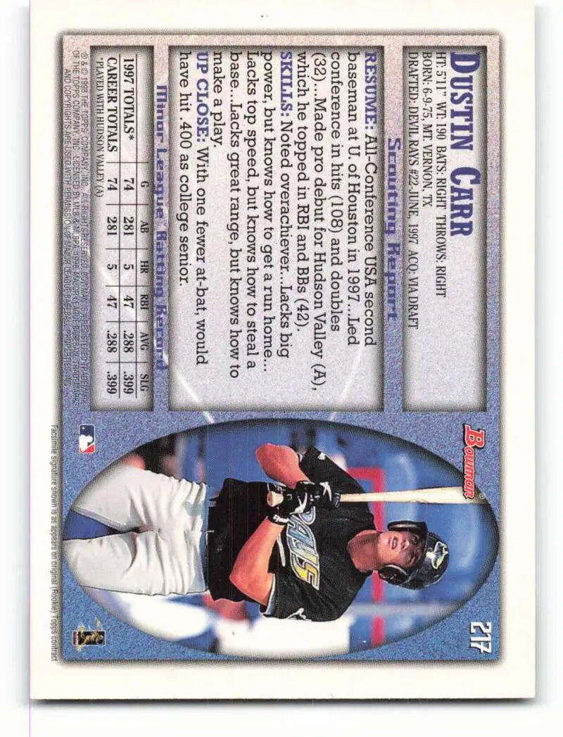 1998 Bowman #217 Dustin Carr EX Excellent RC Rookie Tampa Bay Devil Rays Baseball Card - Baseball Card Single