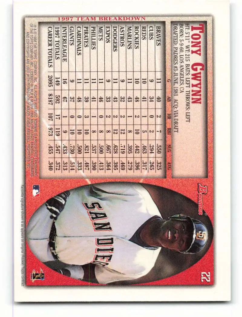 1998 Bowman #22 Tony Gwynn EX Excellent San Diego Padres Baseball Card - Baseball Card Single