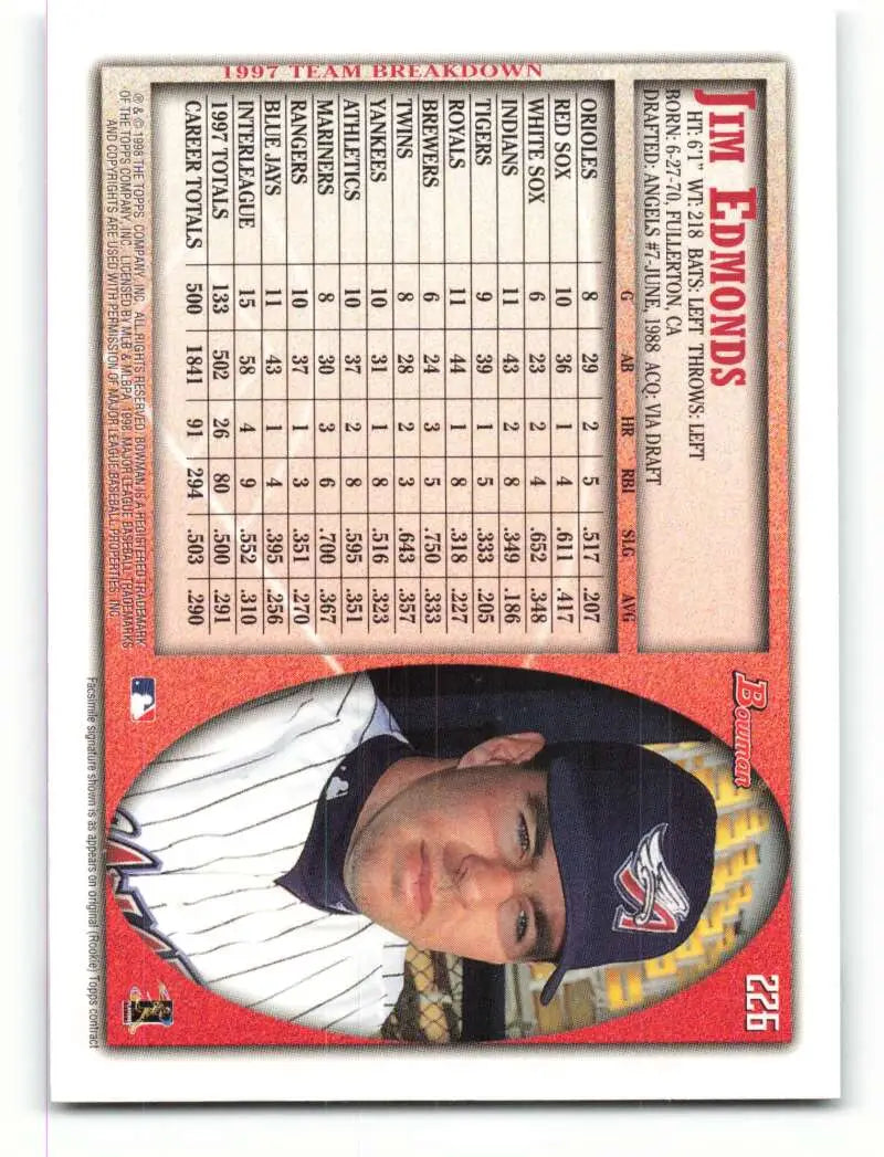1998 Bowman #226 Jim Edmonds EX Excellent Anaheim Angels Baseball Card - Baseball Card Single