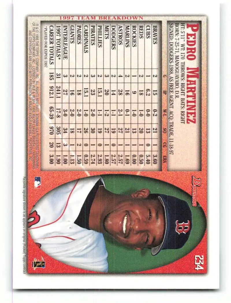 1998 Bowman #234 Pedro Martinez EX Excellent Boston Red Sox Baseball Card - Baseball Card Single