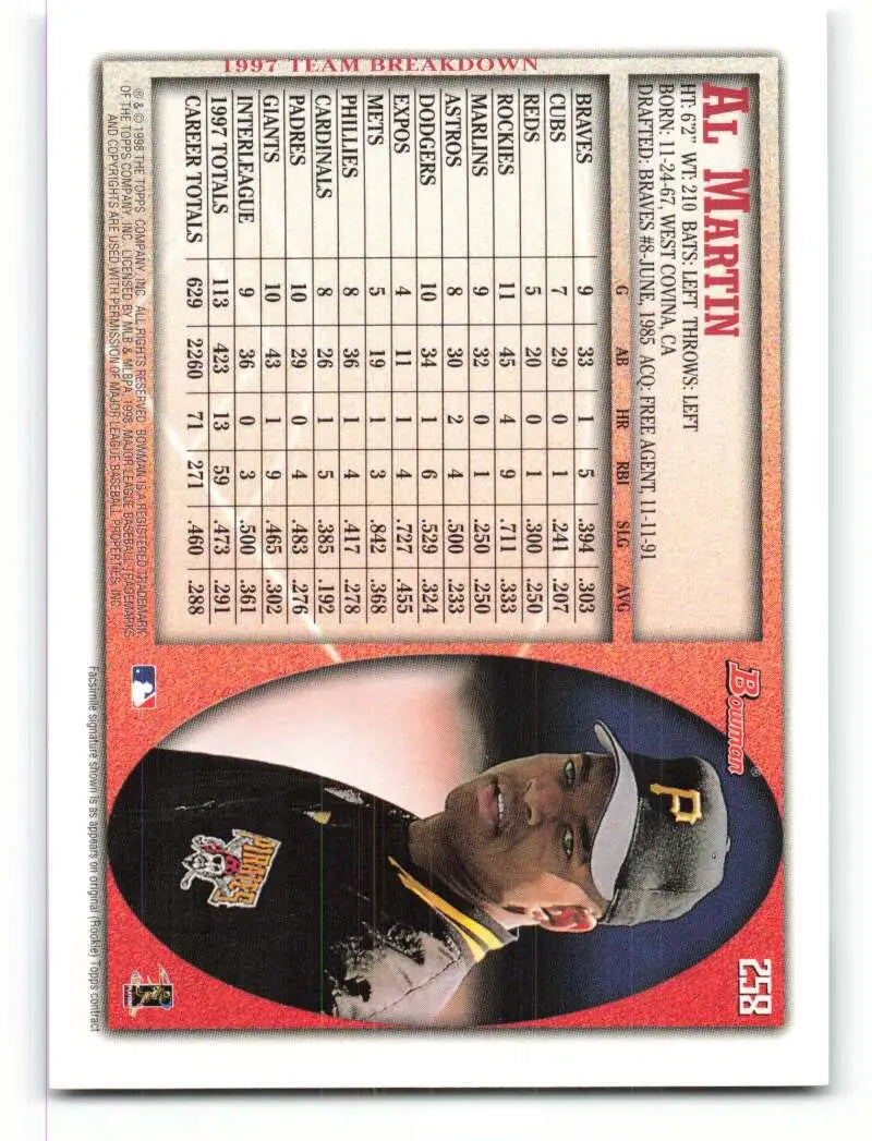 1998 Bowman #258 Al Martin EX Excellent Pittsburgh Pirates Baseball Card - Baseball Card Single