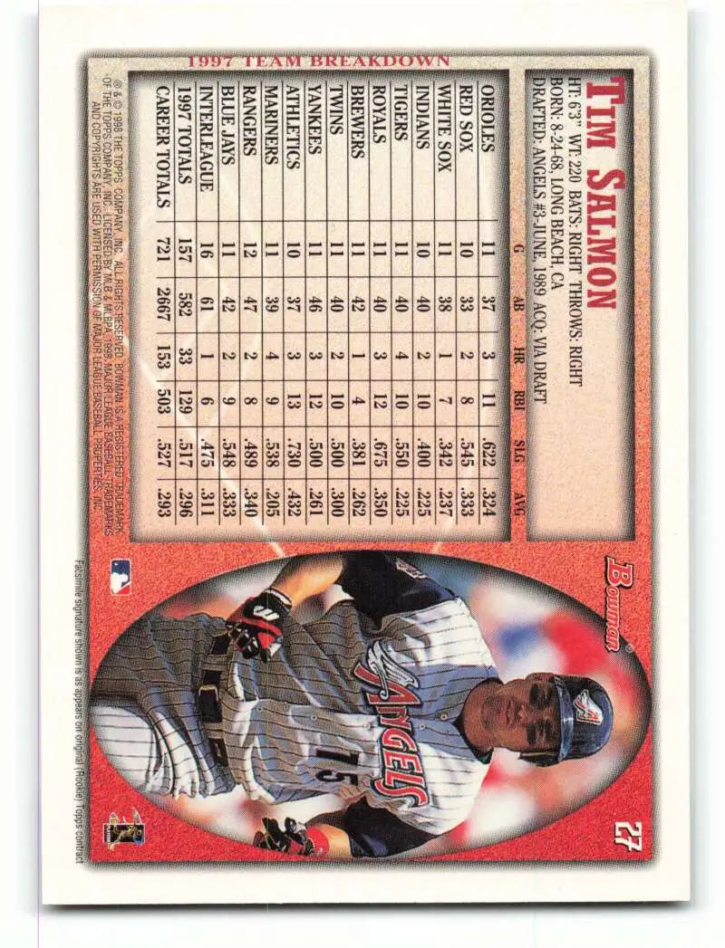 1998 Bowman #27 Tim Salmon EX Excellent Anaheim Angels Baseball Card - Baseball Card Single