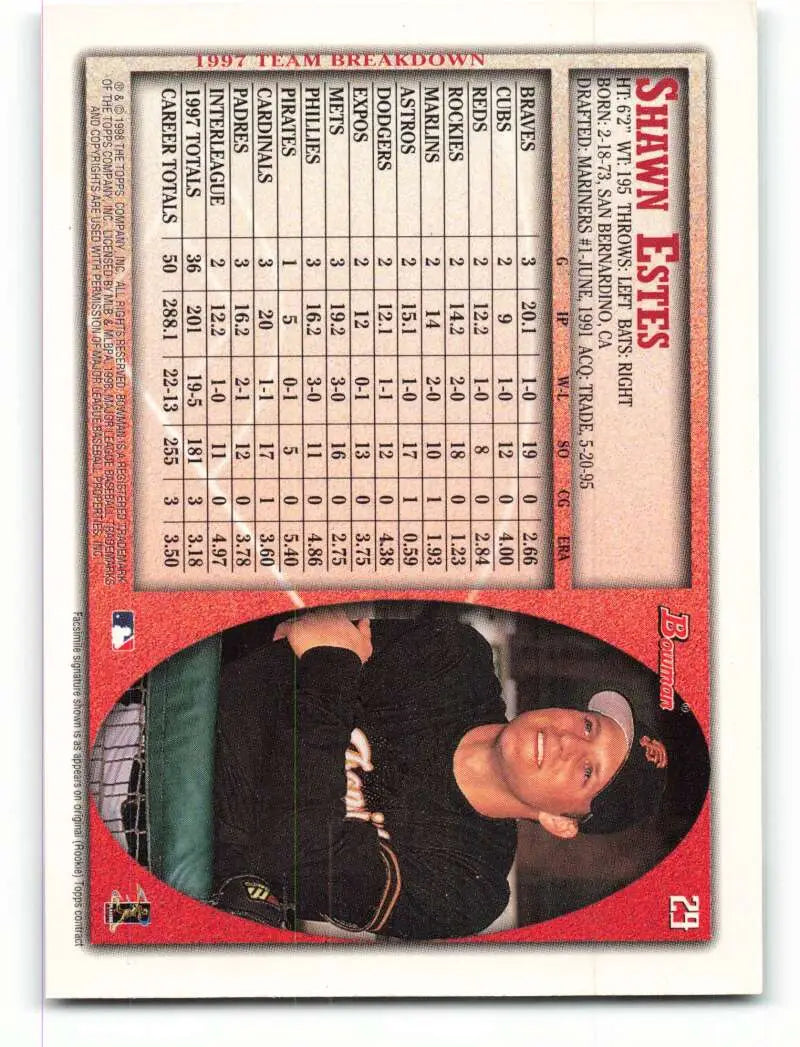 1998 Bowman #29 Shawn Estes EX Excellent San Francisco Giants Baseball Card - Baseball Card Single