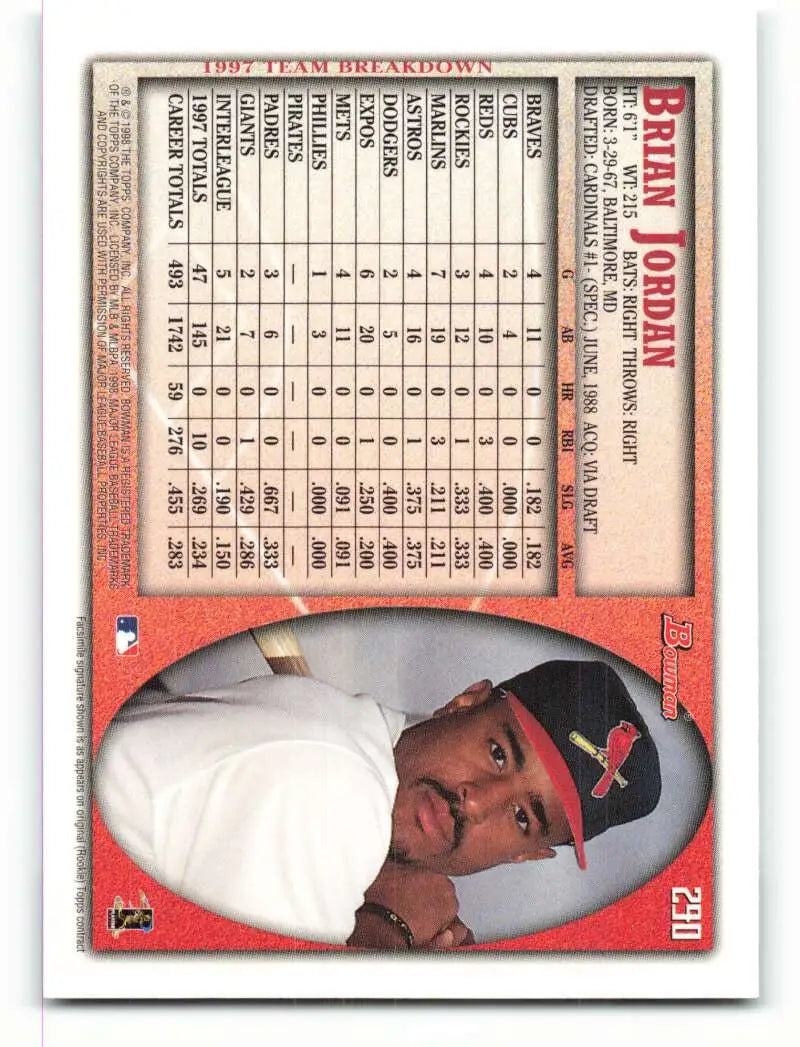 1998 Bowman #290 Brian Jordan EX Excellent St. Louis Cardinals Baseball Card - Baseball Card Single