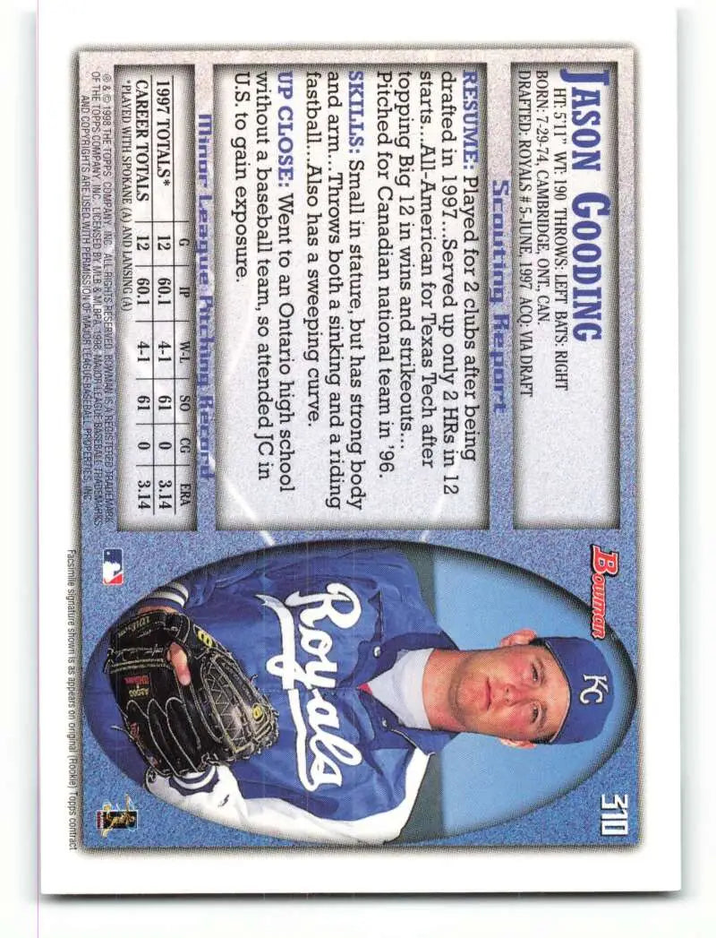 1998 Bowman #310 Jason Gooding EX Excellent RC Rookie Kansas City Royals Baseball Card - Baseball Card Single