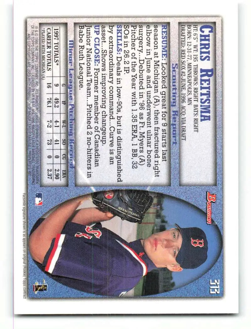 1998 Bowman #313 Chris Reitsma EX Excellent Boston Red Sox Baseball Card - Baseball Card Single