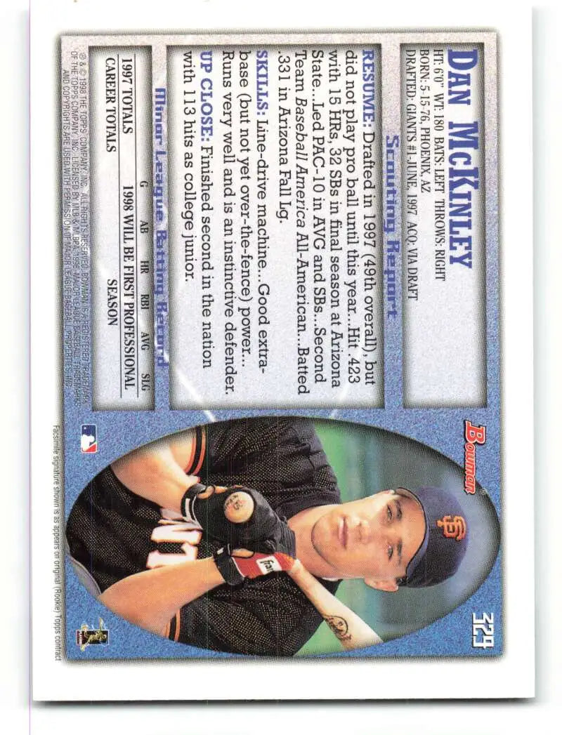 1998 Bowman #329 Dan McKinley EX Excellent RC Rookie San Francisco Giants Baseball Card - Baseball Card Single