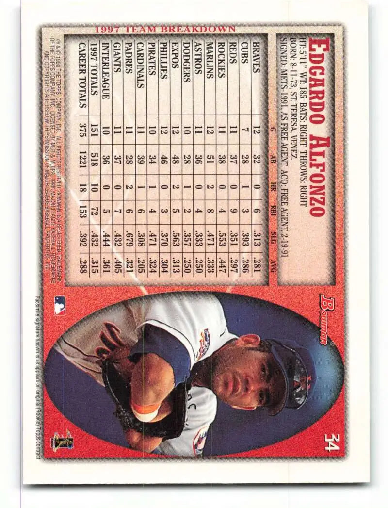 1998 Bowman #34 Edgardo Alfonzo EX Excellent New York Mets Baseball Card - Baseball Card Single